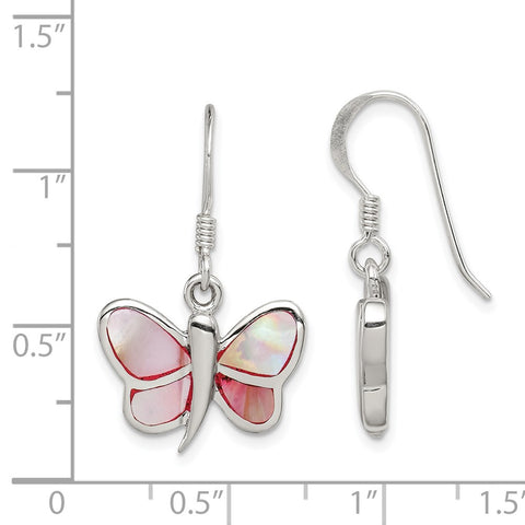 Sterling Silver Pink Shell Butterfly Earrings-WBC-QE2686
