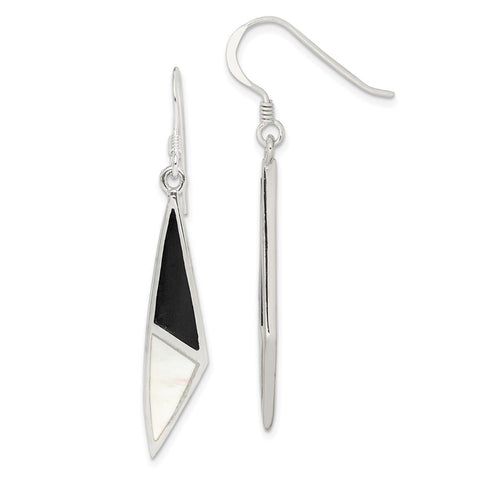 Sterling Silver Onyx and Mother of Pearl Earrings-WBC-QE2726