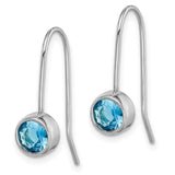 Sterling Silver Rhodium-plated Blue Topaz Round Bezel Set Earrings-WBC-QE2848