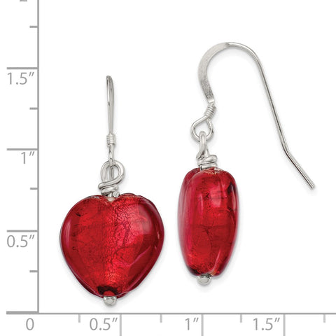 Sterling Silver Red Murano Glass Heart Earrings-WBC-QE2873
