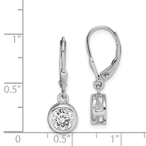 Sterling Silver Rhodium-plated 7mm CZ Leverback Earrings-WBC-QE292