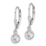 Sterling Silver Rhodium-plated 5mm CZ Leverback Earrings-WBC-QE294