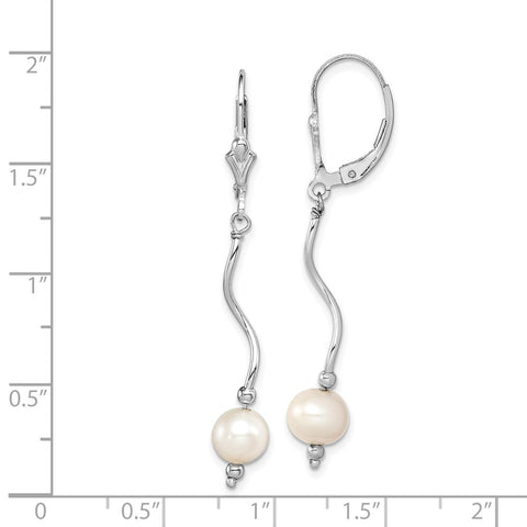 Sterling Silver Rhodium plated FW Cultured Pearl Leverback Earrings-WBC-QE3079
