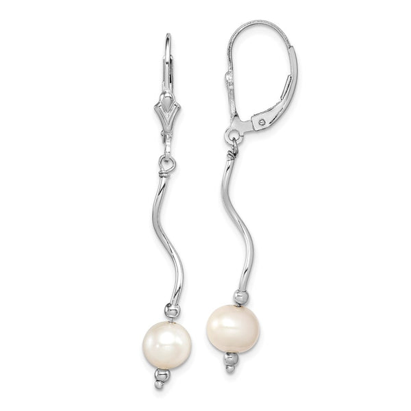 Sterling Silver Rhodium plated FW Cultured Pearl Leverback Earrings-WBC-QE3079