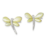 Sterling Silver CZ/Yellow Mother of Pearl Dragonfly Earrings-WBC-QE3083