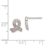 Sterling Silver Pink CZ Ribbon Earrings-WBC-QE3115