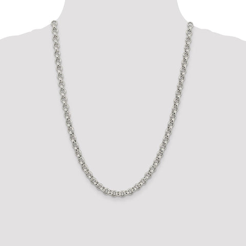 Sterling Silver 6.5mm Semi-solid Rolo Chain-WBC-QFC107-24