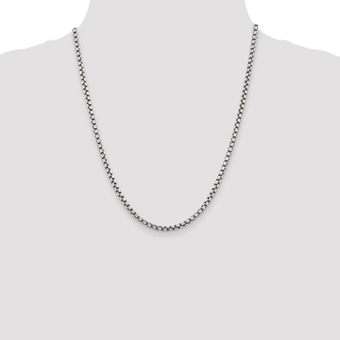 Sterling Silver Antiqued 3.5mm D/C Round Box Chain-WBC-QFC136-22