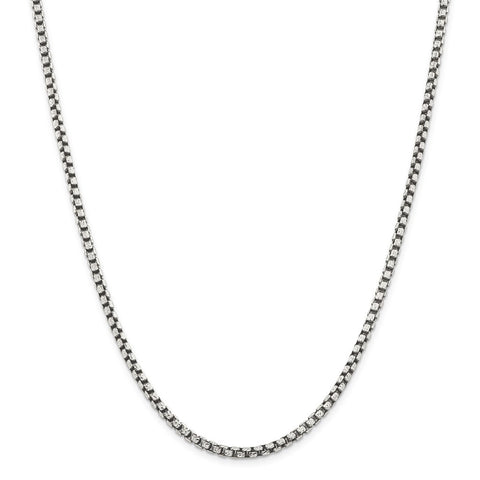 Sterling Silver Antiqued 3.5mm D/C Round Box Chain-WBC-QFC136-22