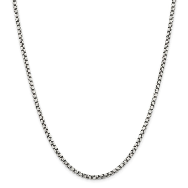 Sterling Silver Antiqued 3.5mm D/C Round Box Chain-WBC-QFC136-24