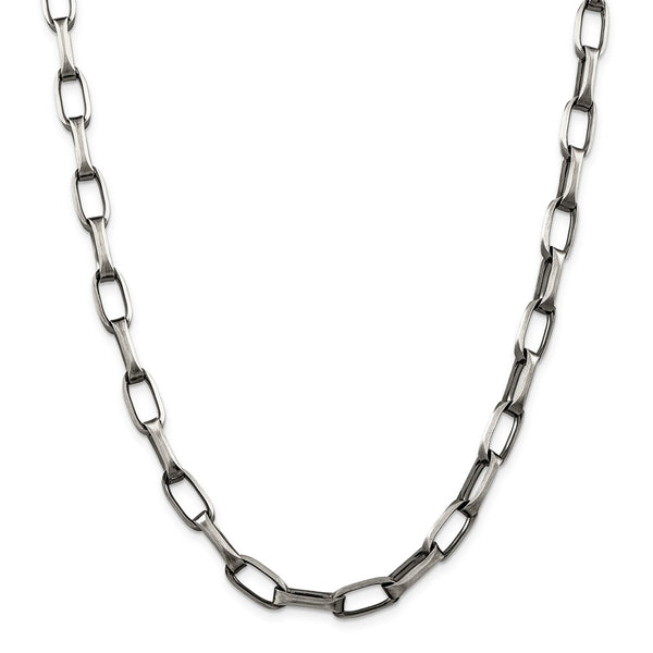 Sterling Silver Antiqued 8mm Elongated Open Link Chain-WBC-QFC140-22