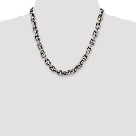 Sterling Silver Antiqued 8.6mm D/C Elongated Open Link Chain-WBC-QFC145-20