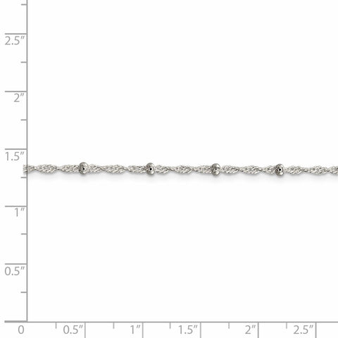 Sterling Silver 2.5mm Singapore w/ Beads Chain Anklet-WBC-QFC165-10