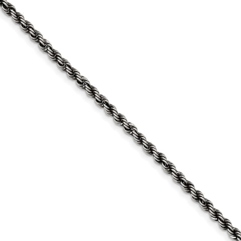 Sterling Silver Ruthenium-plated 3mm Rope Chain-WBC-QFC201-8