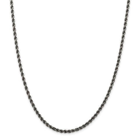 Sterling Silver Ruthenium-plated 3mm Rope Chain-WBC-QFC201-20