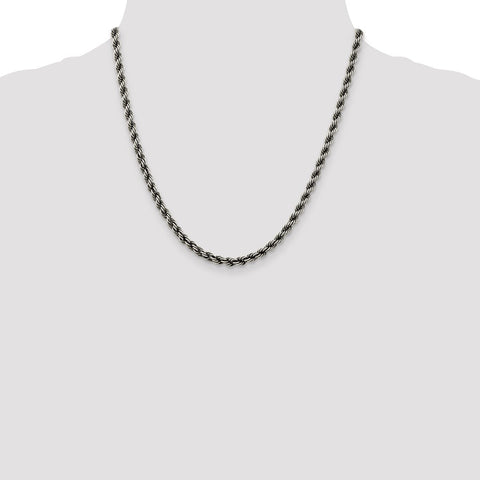 Sterling Silver Ruthenium-plated 4mm Rope Chain-WBC-QFC202-20