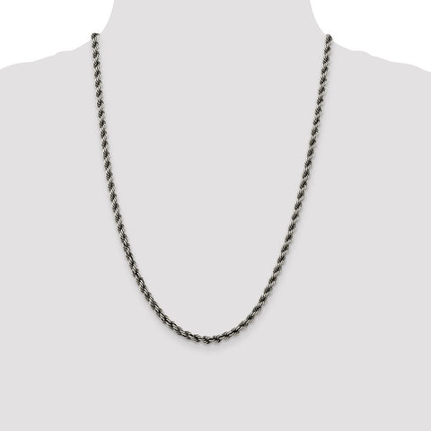 Sterling Silver Ruthenium-plated 4mm Rope Chain-WBC-QFC202-24