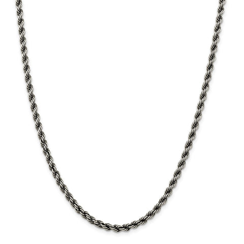 Sterling Silver Ruthenium-plated 4mm Rope Chain-WBC-QFC202-26