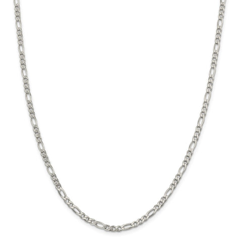 Sterling Silver 4mm PavÇ Flat Figaro Chain-WBC-QFF100-24