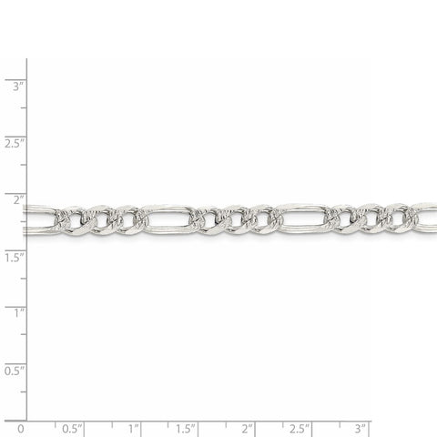 Sterling Silver 7mm Pave Flat Figaro Chain-WBC-QFF180-9