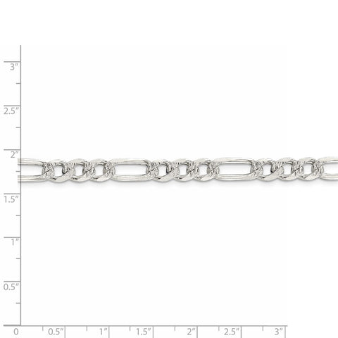 Sterling Silver 7mm PavÇ Flat Figaro Chain-WBC-QFF180-22