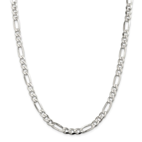 Sterling Silver 7mm PavÇ Flat Figaro Chain-WBC-QFF180-24