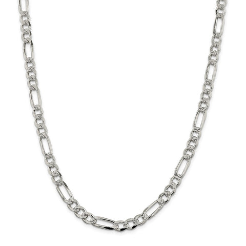 Sterling Silver 7.25mm PavÇ Flat Figaro Chain-WBC-QFF200-24