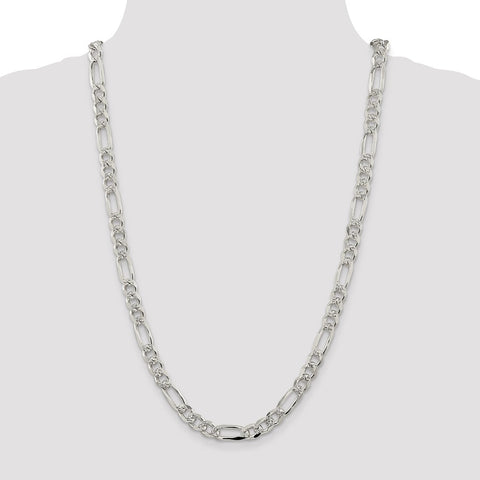 Sterling Silver 8mm PavÇ Flat Figaro Chain-WBC-QFF220-26