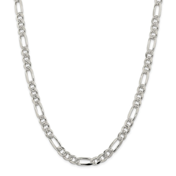 Sterling Silver 8mm Pave Flat Figaro Chain-WBC-QFF220-28