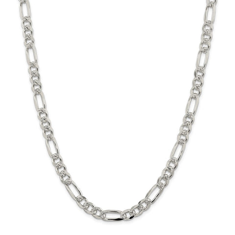 Sterling Silver 8mm Pave Flat Figaro Chain-WBC-QFF220-28