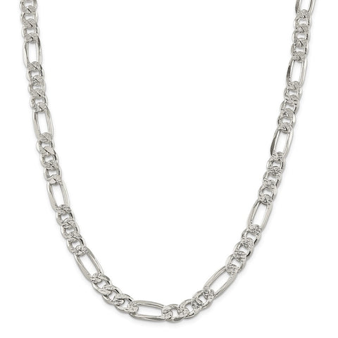 Sterling Silver 9.5mm PavÇ Flat Figaro Chain-WBC-QFF250-24