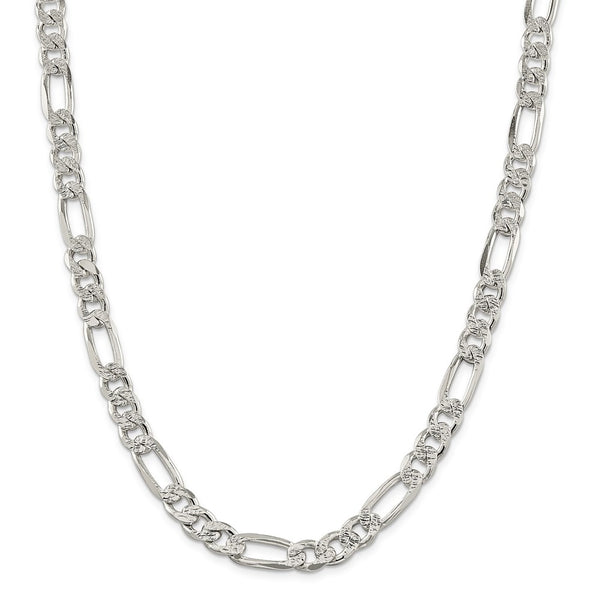 Sterling Silver 9.5mm PavÇ Flat Figaro Chain-WBC-QFF250-22