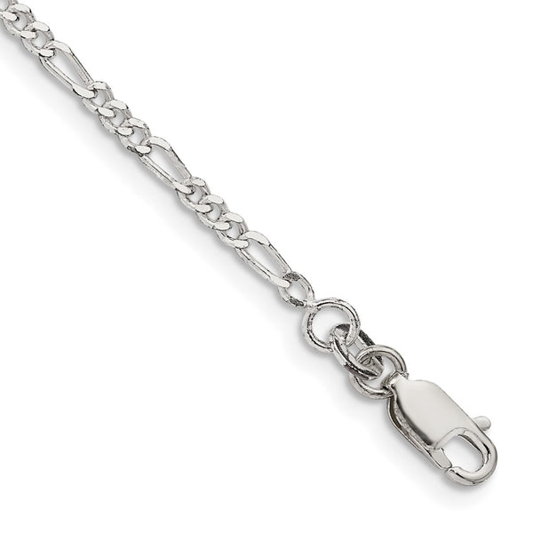 Sterling Silver 2.25mm Figaro Chain Anklet-WBC-QFG060-10