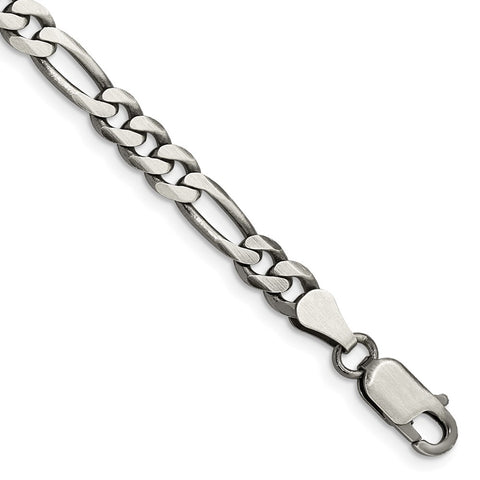 Sterling Silver Antiqued 5.5mm Figaro Chain-WBC-QFG150A-8