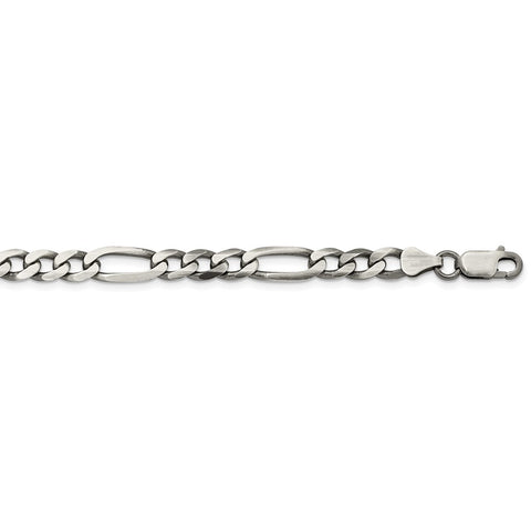 Sterling Silver Antiqued 6.5mm Figaro Chain-WBC-QFG180A-22