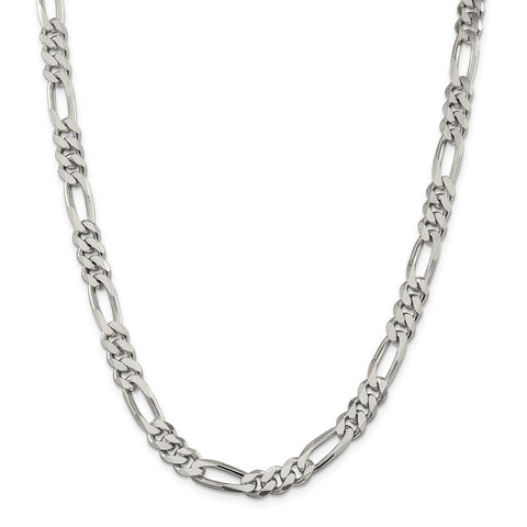 Sterling Silver Rhodium-plated 7.75mm Figaro Chain-WBC-QFG220R-24