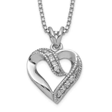 Sterling Silver Rhodium-plated CZ Heart Necklace-WBC-QG1046-16