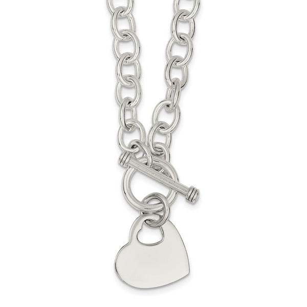 Sterling Silver Engraveable Heart Disc on Fancy Link Toggle Necklace-WBC-QG1153-18