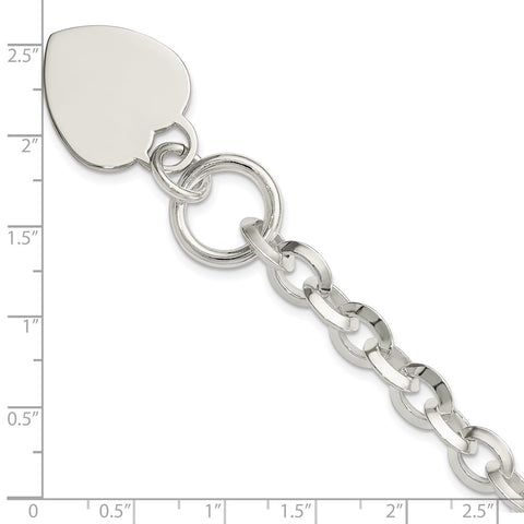 Sterling Silver Engraveable Heart Disc on Fancy Link Toggle Bracelet-WBC-QG1155-8.75