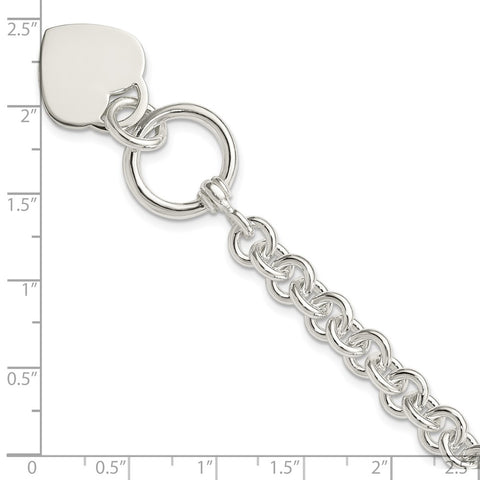 Sterling Silver Engraveable Heart Disc on Fancy Link Toggle Bracelet-WBC-QG1156-7.75