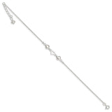 Sterling Silver 9inch Plus 1in Ext Polished Hearts Anklet-WBC-QG1193-10