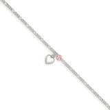 Sterling Silver Cherry Quartz Dangling Hearts on Figaro Link Anklet-WBC-QG1214-10
