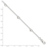 Sterling Silver 10inch Plus 1in Ext Polished Puffed Heart Anklet-WBC-QG1223-10