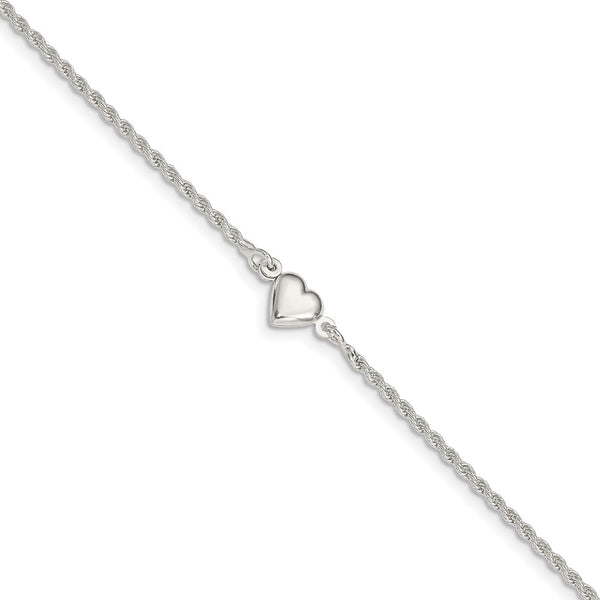 Sterling Silver Puffed Heart Anklet-WBC-QG1229-9
