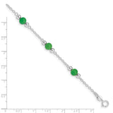 Sterling Silver Rhodium-plated 9inch Polished Green Jade Anklet-WBC-QG1231-9