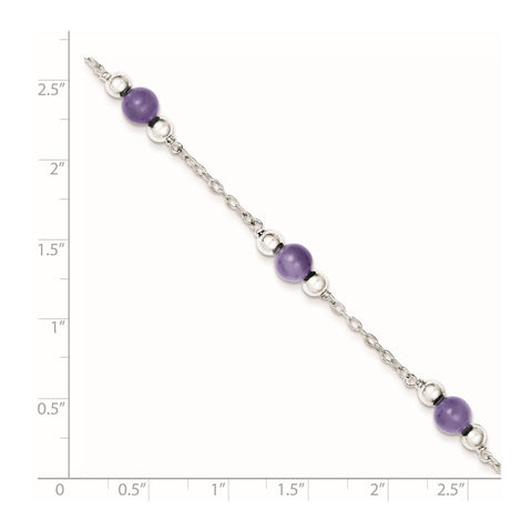 Sterling Silver Rhodium-plated 9inch Polished Lavender Jade Anklet-WBC-QG1232-9