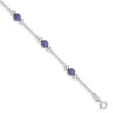 Sterling Silver Rhodium-plated 9inch Polished Lavender Jade Anklet-WBC-QG1232-9