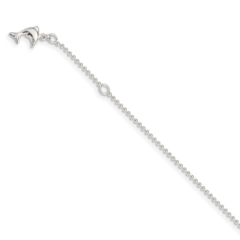 Sterling Silver 9in Plus 1in Ext Polished Dolphin Anklet-WBC-QG1235-10