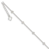 Sterling Silver 9in Plus 1in ext Polished Flower Anklet-WBC-QG1236-10