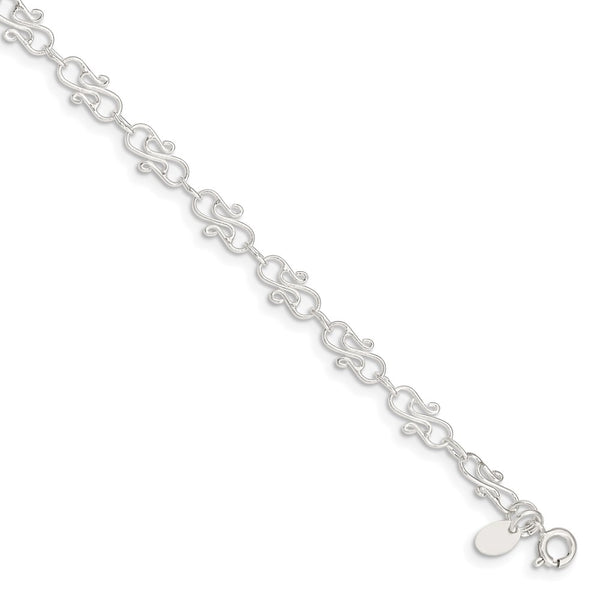 Sterling Silver 10inch Fancy Polished Anklet-WBC-QG1240-10